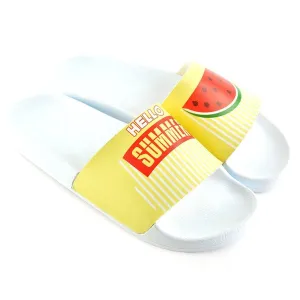 Yellow and White Striped and Watermelon Patterned, Hello Summer Written Patterned Sandal - CAP102