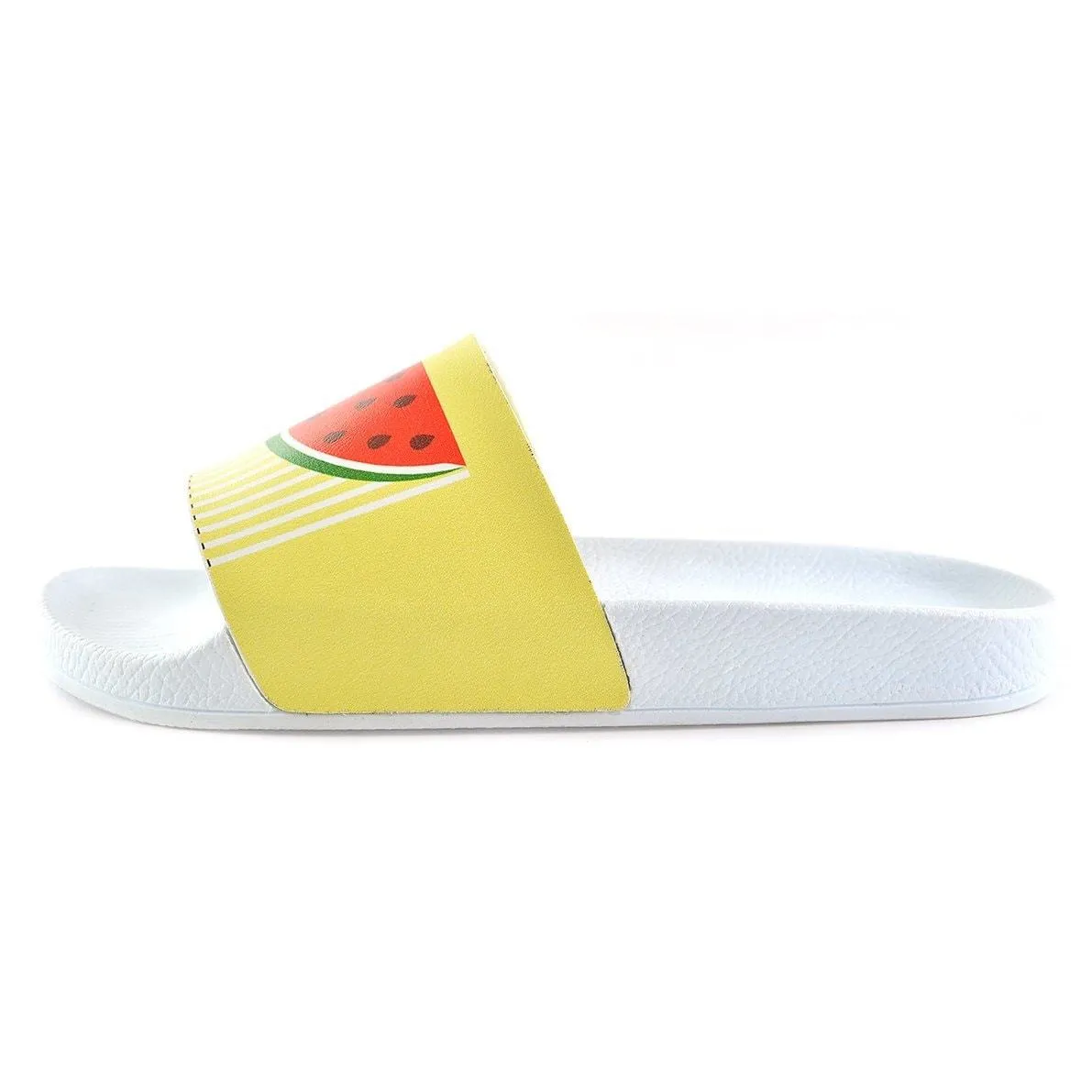 Yellow and White Striped and Watermelon Patterned, Hello Summer Written Patterned Sandal - CAP102