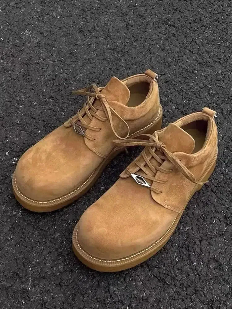 Yellow Leather Thick-Soled Derby Shoes