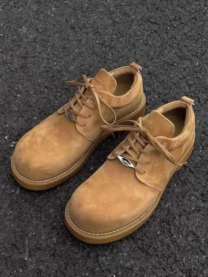 Yellow Leather Thick-Soled Derby Shoes