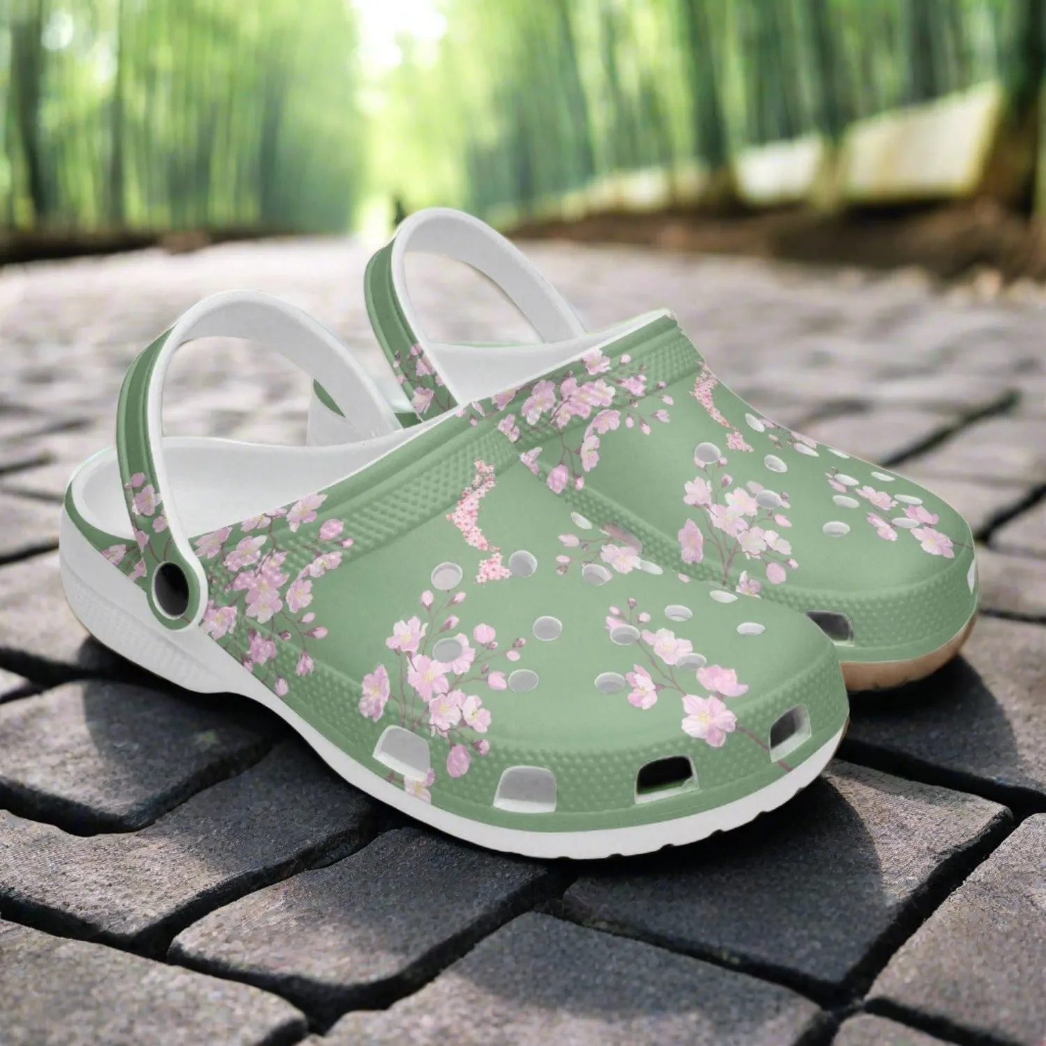Young Green Bamboo Sakura Clogs