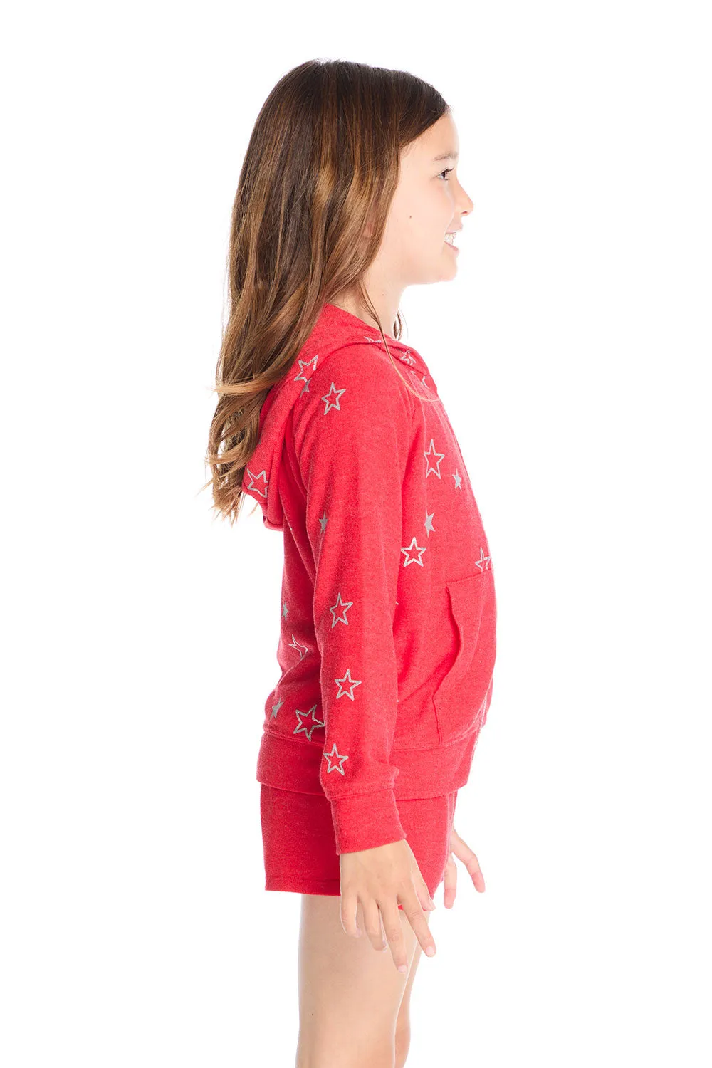 Zip Up Crimson Glitter Stars Hoodie