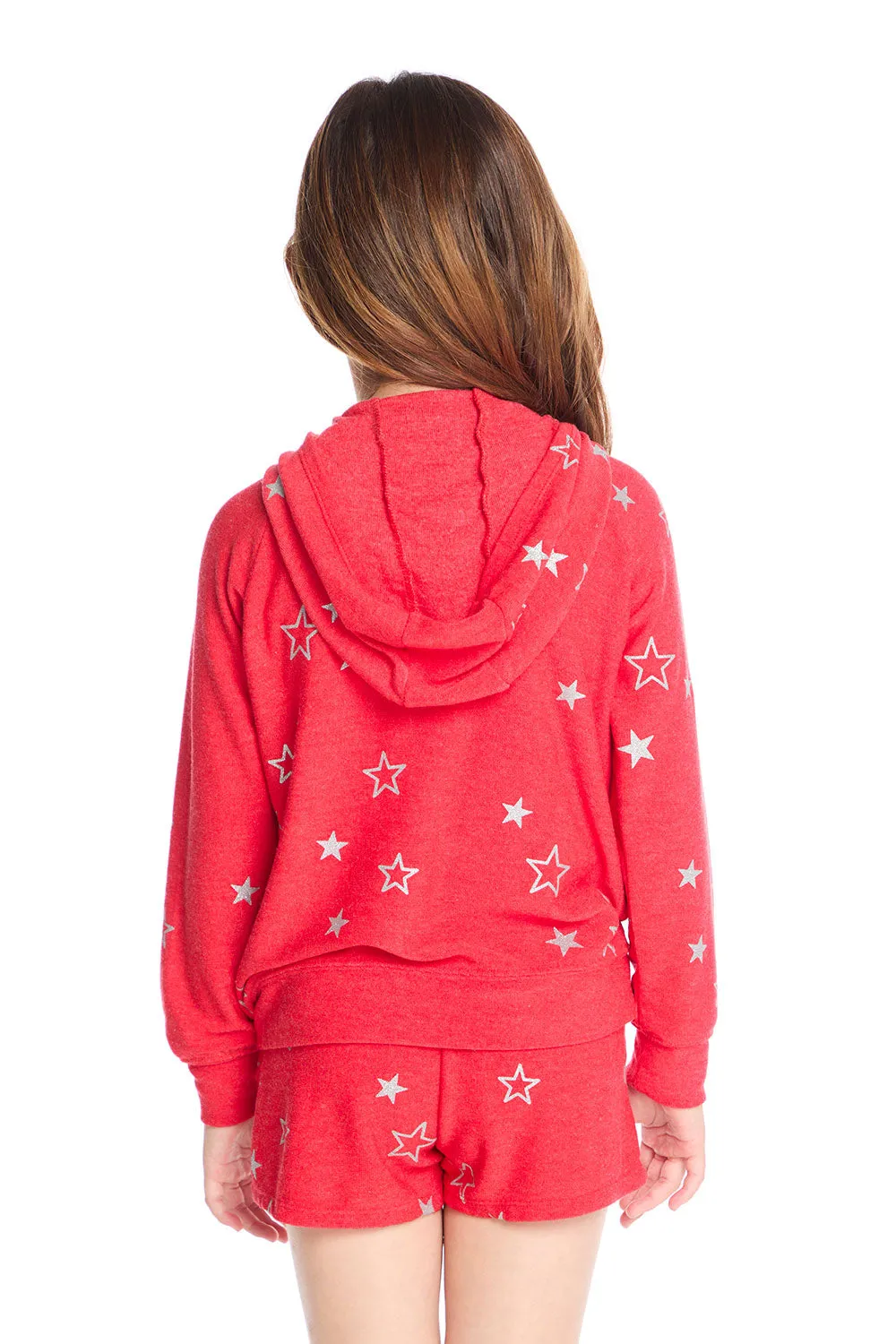 Zip Up Crimson Glitter Stars Hoodie