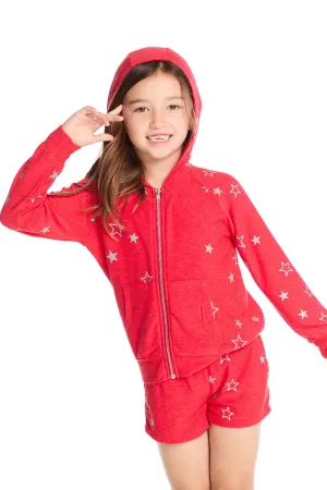 Zip Up Crimson Glitter Stars Hoodie
